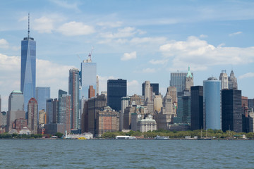 New York City: view of lower Manhattan skyline with One World Trade Center