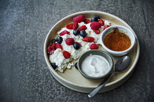 Cottage Cheese With Berries, Sour Cream And Honey