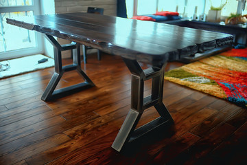 furniture table wood metal loft / design countertop, aged wood and metal table design