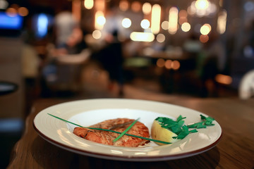 blurred background in restaurant interior / serving and details in blurred bokeh background, concept catering, restaurant modern