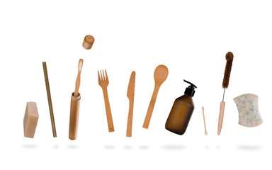 Zero waste food and other cleaning tools. Sustainable lifestyle concept.