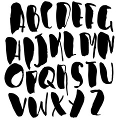 Hand drawn font made by dry brush strokes. Grunge style alphabet. Handwritten font. Vector illustration.