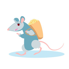 rat carries a basket of gold on his shoulders. Symbol of Chinese new year. Vector