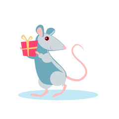 Rat holding a gift in his paws, tied with a ribbon. Symbol of Chinese new year. Vector