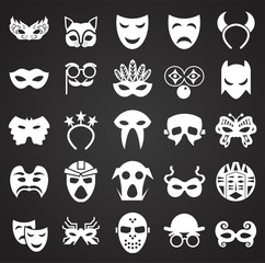 Masks icons set on black background for graphic and web design. Simple vector sign. Internet concept symbol for website button or mobile app.