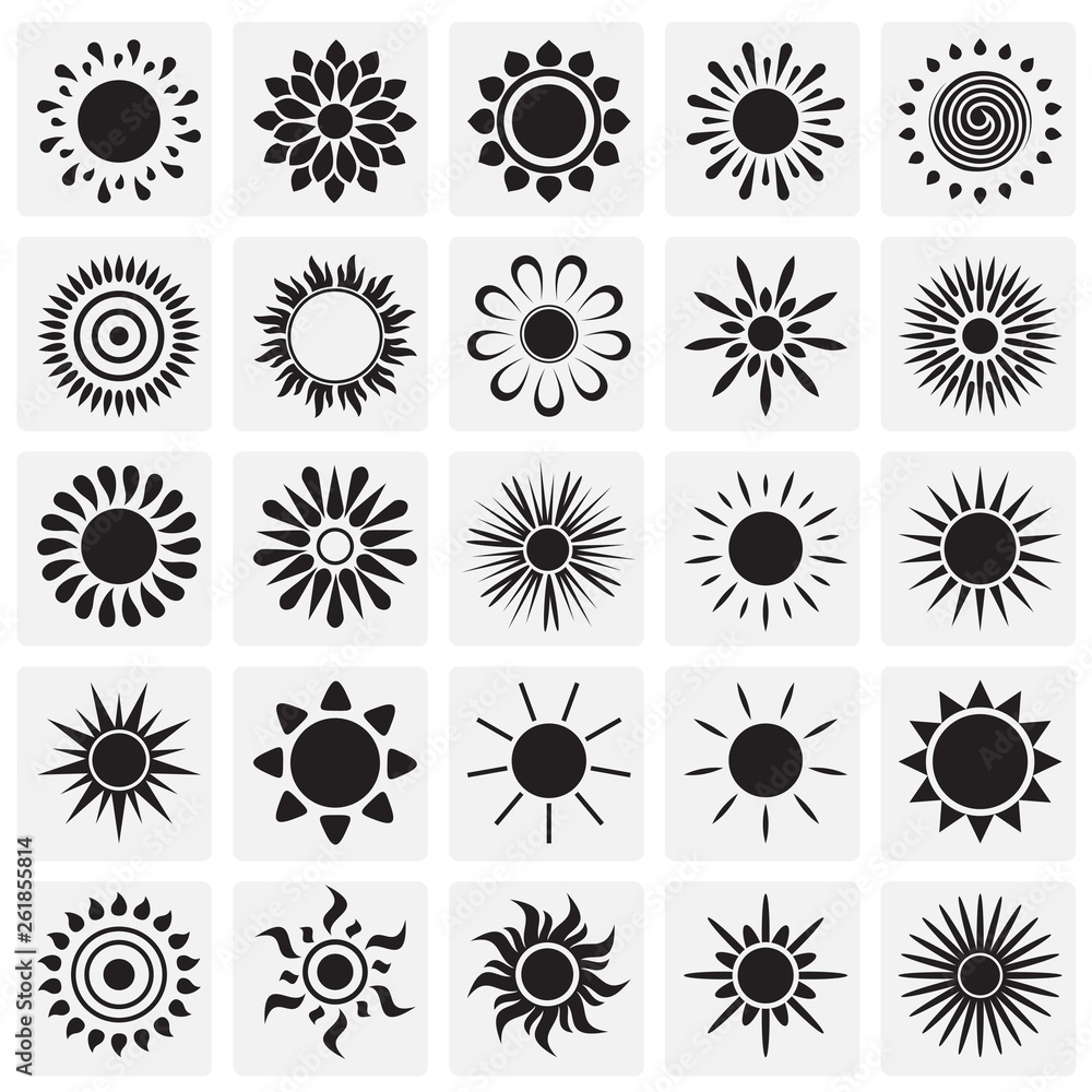 Poster sun icons set on squares background for graphic and web design. simple vector sign. internet concept