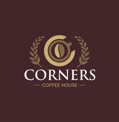 Letter C logo with coffee and wreath