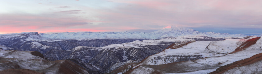 Russia. The first snow in late autumn in the Caucasus Mountains and on Mount Elbrus.