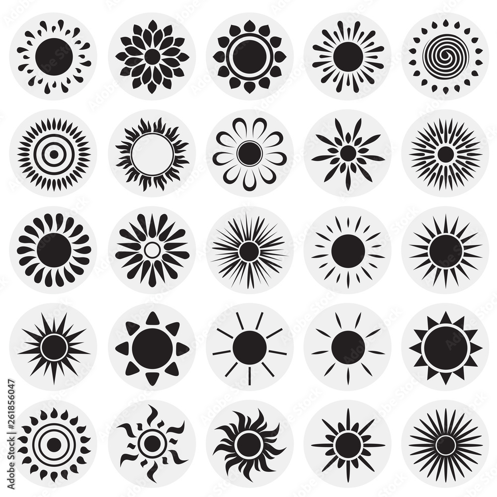 Poster sun icons set on circles background for graphic and web design. simple vector sign. internet concept