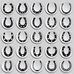 Horse shoe icons set on plates background for graphic and web design. Simple vector sign. Internet concept symbol for website button or mobile app.