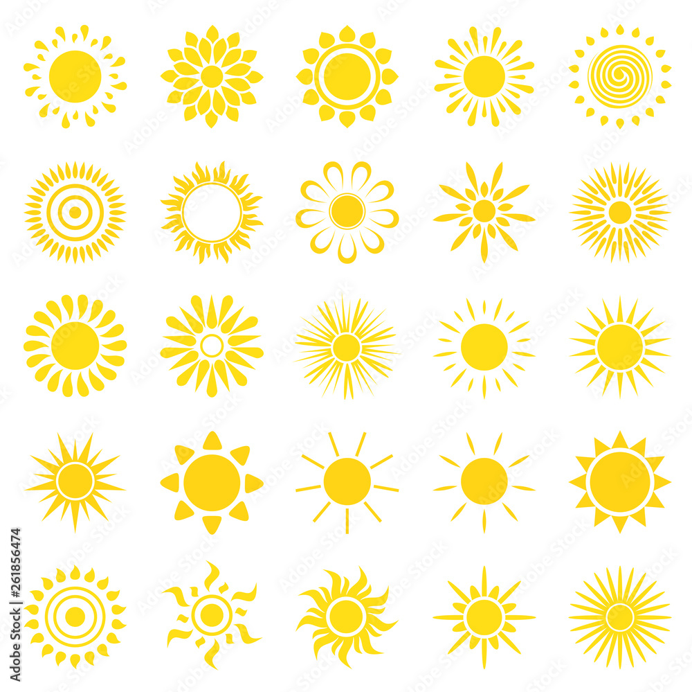 Poster sun icons set on white background for graphic and web design. simple vector sign. internet concept s
