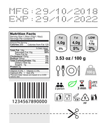 Packaging icon set. Nutrition facts. Vector elements. Ready for use in your design. EPS10