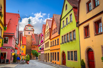 Obraz premium Beautiful streets in Rothenburg ob der Tauber with traditional German houses, Bavaria, Germany