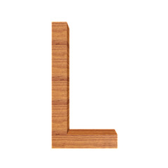 Capital wooden letter L isolated on white background, font for your design, 3D illustration