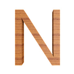 Capital wooden letter N isolated on white background, font for your design, 3D illustration