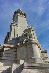 Fototapeta premium Monument to Cervantes and Don Quixote and Sancho Panza at Spain Square in City of Madrid, Spain