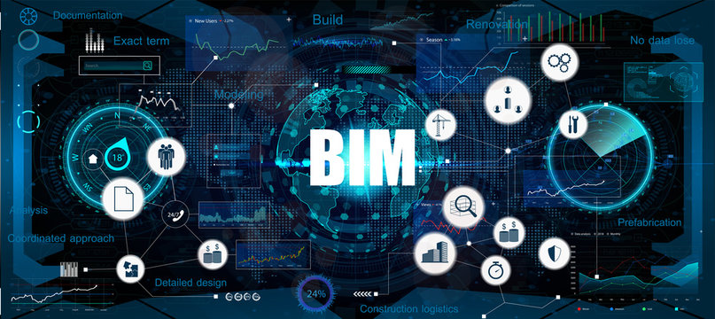 BIM banner - building information modeling. The concept of business. Vector illustration concept with icons and keywords. Bim background