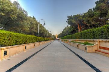 Baku, Azerbaijan - July 14, 2018. Alley of Martyrs in the Upland Park in Baku Azerbaijan.