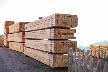 Sawmill.Wooden products cut out on sawmill, complex and awaiting distribution for markets