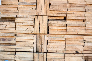 Sawmill.Wooden products cut out on sawmill, complex and awaiting distribution for markets