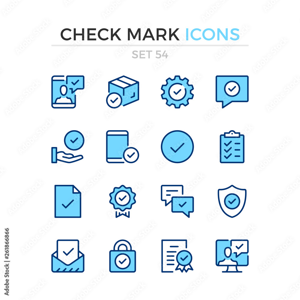 Poster check mark icons. vector line icons set. premium quality. simple thin line design. modern outline sy