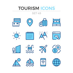 Tourism icons. Vector line icons set. Premium quality. Simple thin line design. Modern outline symbols, pictograms.