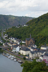 Fototapeta premium Cochem, Germany - Aug 20, 2016: Cityscape of Cochem high view from the Castle with Mosel river.