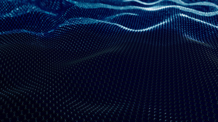Network connection structure. Big data digital background.  Abstract background with a dynamic wave in blue color. 3d render