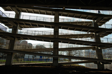 special ramp at the bridge with a path for disabled people and cyclists