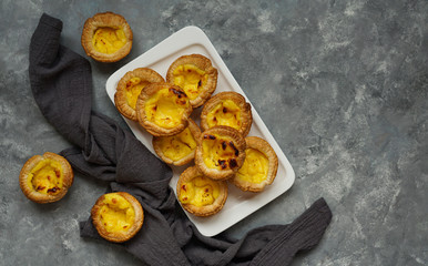 pastel de nata, de Belem, also known as Portuguese custard tart is a Portuguese egg tart pastry
