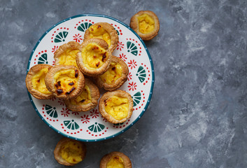 pastel de nata, de Belem, also known as Portuguese custard tart is a Portuguese egg tart pastry