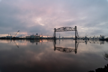 Vertical lift bridge for railroad over the Elizabeth River on the border of Norfolk and Chesapeake...