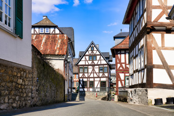 Fototapeta na wymiar Cityscape with half-timbered in the old town Braunfels, Hesse, Germany