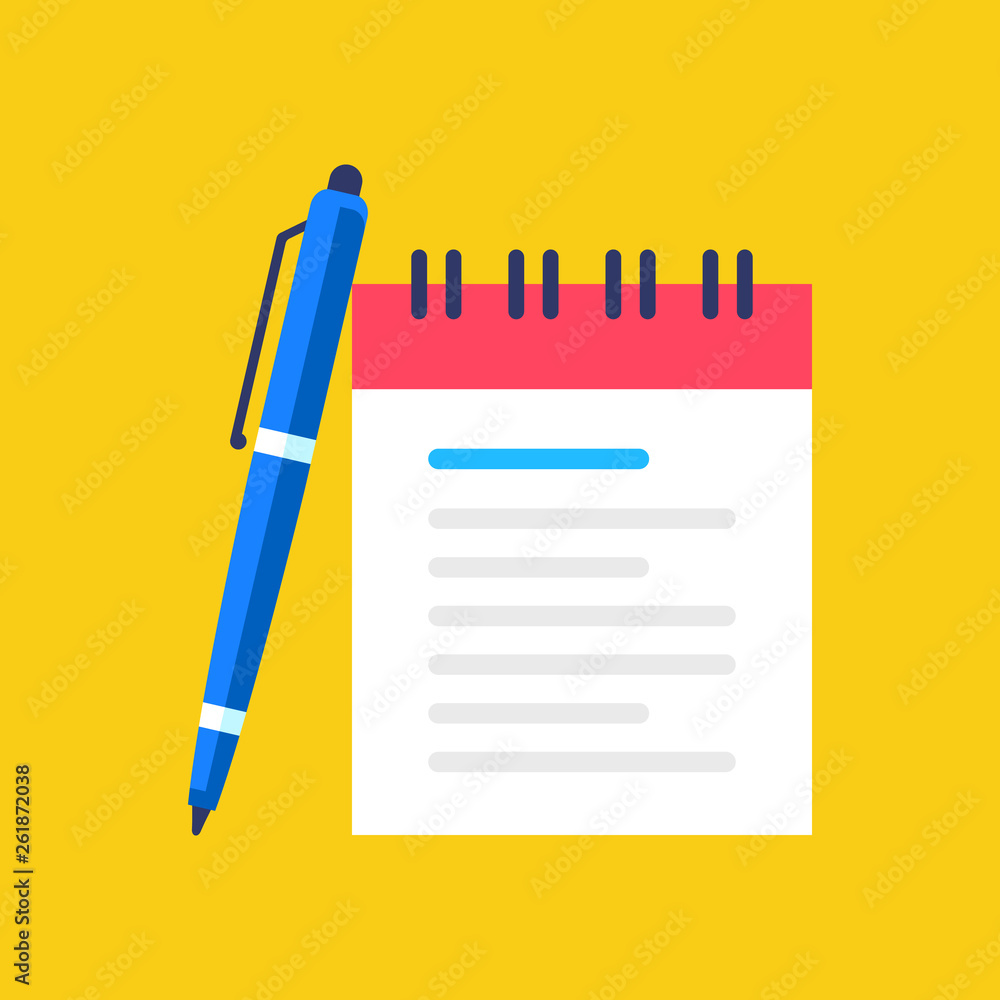 Poster notebook and pen icon. notes concept. flat style design. vector icon