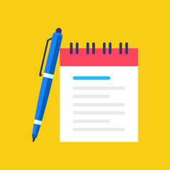 Notebook and pen icon. Notes concept. Flat style design. Vector icon