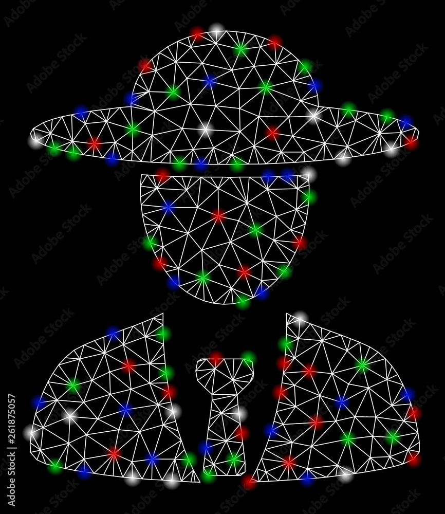 Poster bright mesh agronomist chief with glare effect. white wire frame polygonal network in vector format 