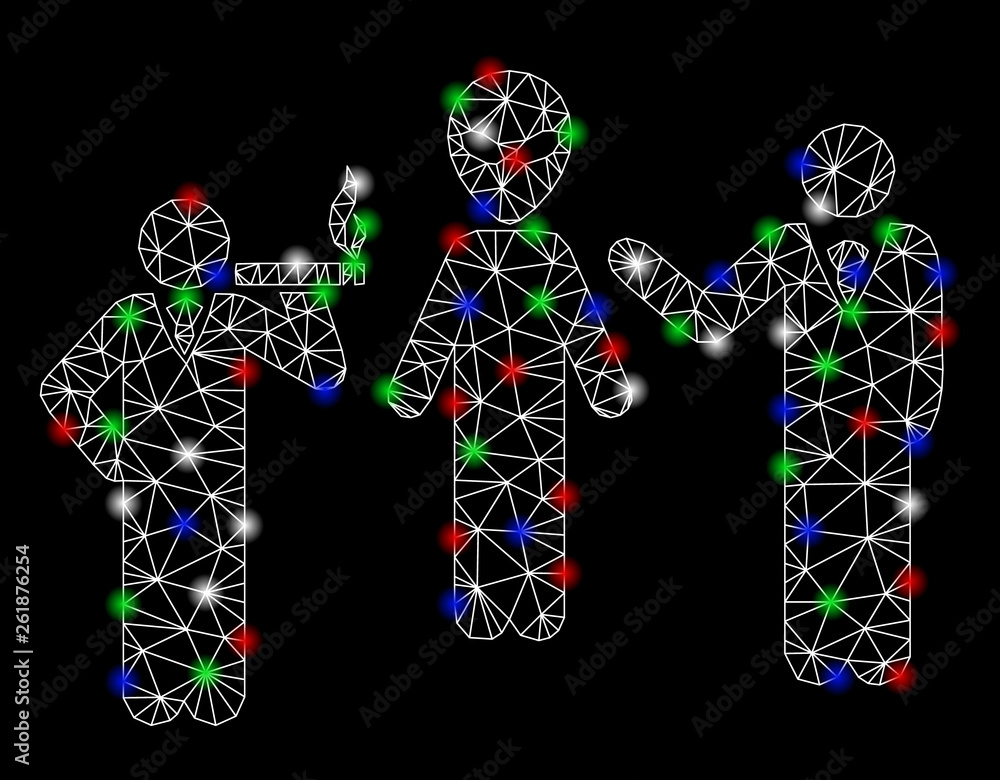 Poster bright mesh alien contacts with lightspot effect. white wire carcass polygonal mesh in vector format
