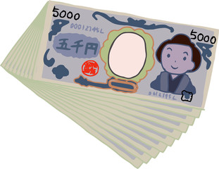 Bunch of Cute hand-painted Japanese 5000 yen note