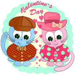 two cats in love. cartoon vector illustration. valentines day greeting card.