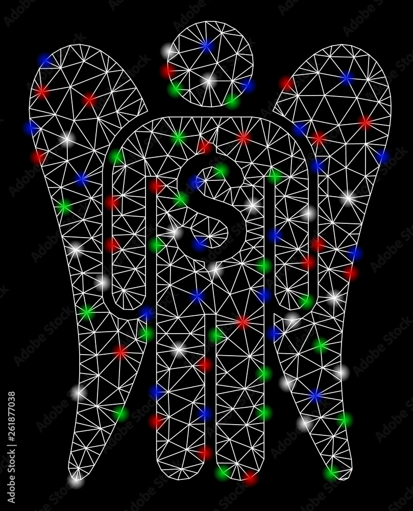 Poster bright mesh angel investor with glow effect. white wire frame polygonal network in vector format on 