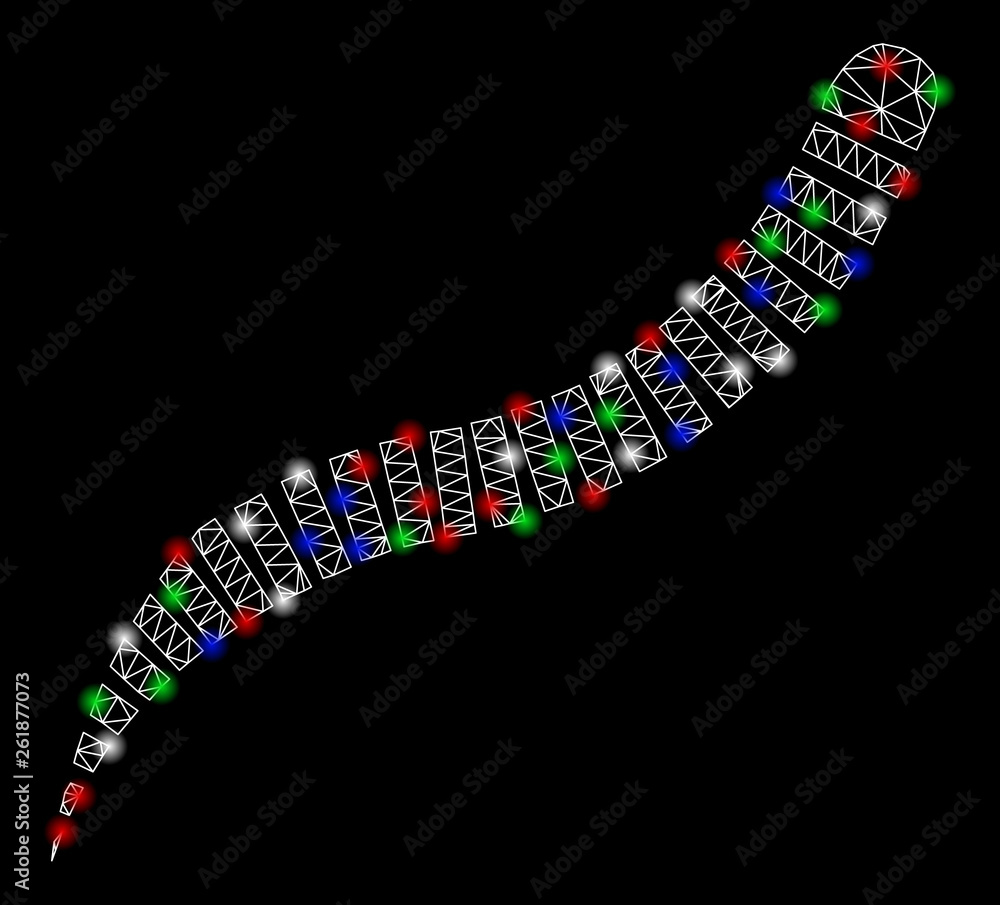 Poster bright mesh annelid worm with glare effect. white wire carcass polygonal mesh in vector format on a 