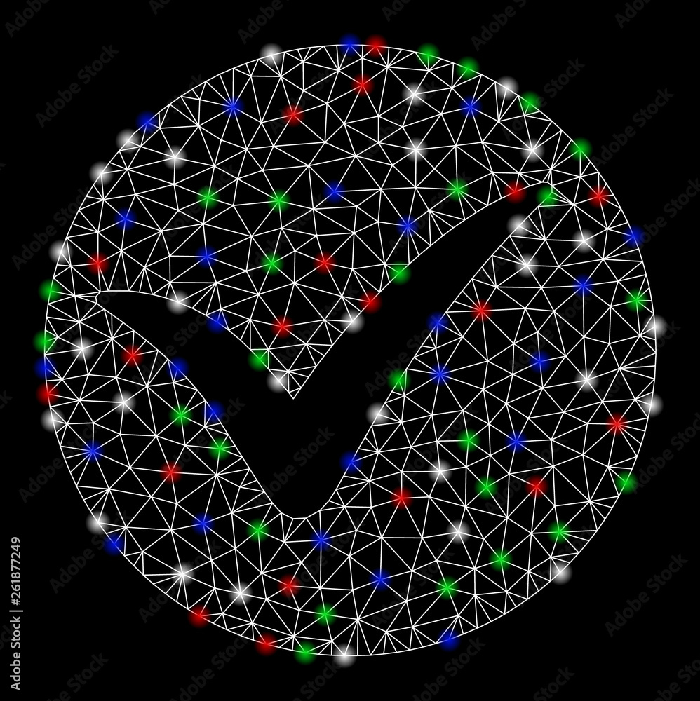 Poster bright mesh apply with lightspot effect. white wire carcass polygonal mesh in vector format on a bla