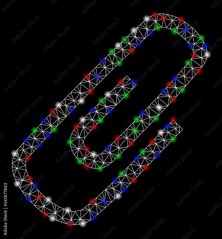 Poster bright mesh attach with lightspot effect. white wire carcass polygonal mesh in vector format on a bl