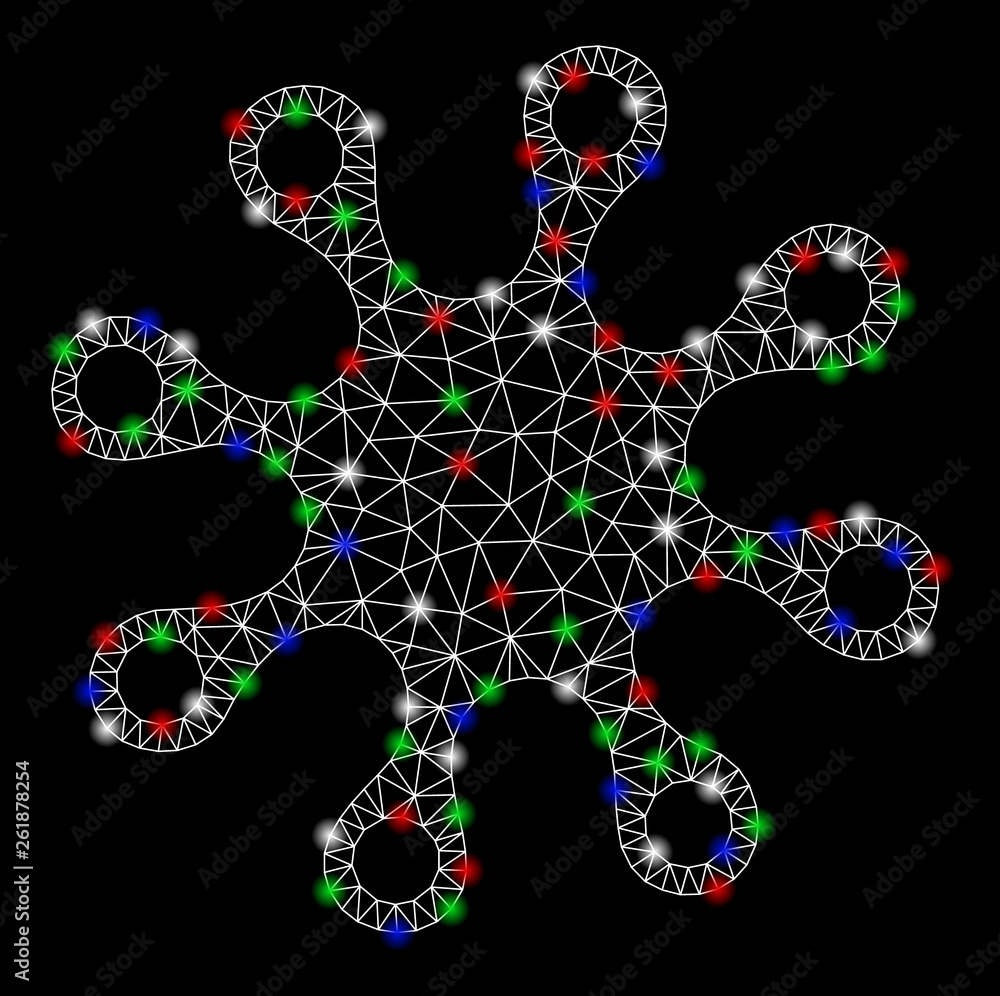 Poster bright mesh axenic with glow effect. white wire carcass polygonal mesh in vector format on a black b