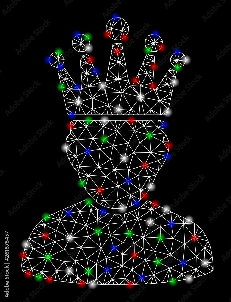 Poster bright mesh crown administrator with lightspot effect. white wire carcass polygonal mesh in vector f