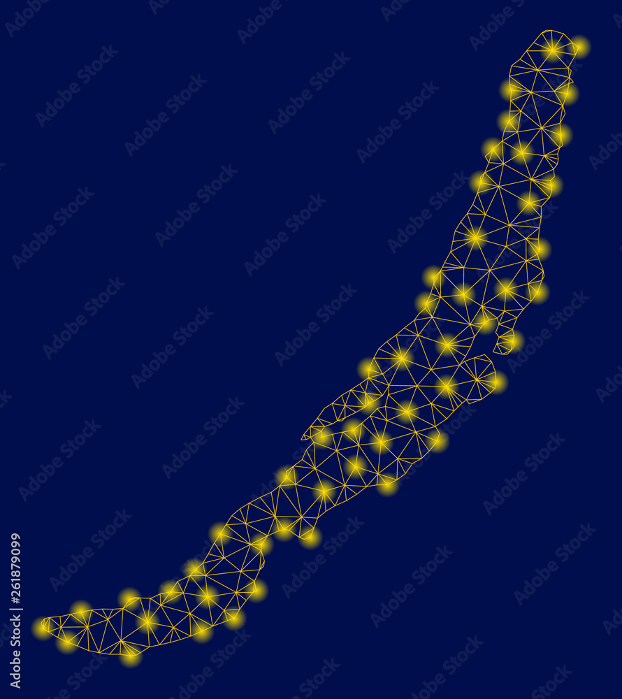 Poster bright yellow mesh baikal lake map with glare effect. wire carcass polygonal mesh in vector eps10 fo