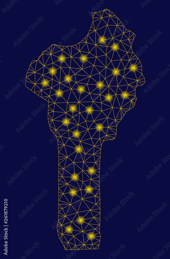 Aufkleber bright yellow mesh benin map with glare effect. wire carcass polygonal mesh in vector eps10 format o