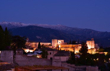Obraz premium View of the Alhambra from the Mirador de San Nicolas, Granada, Spain