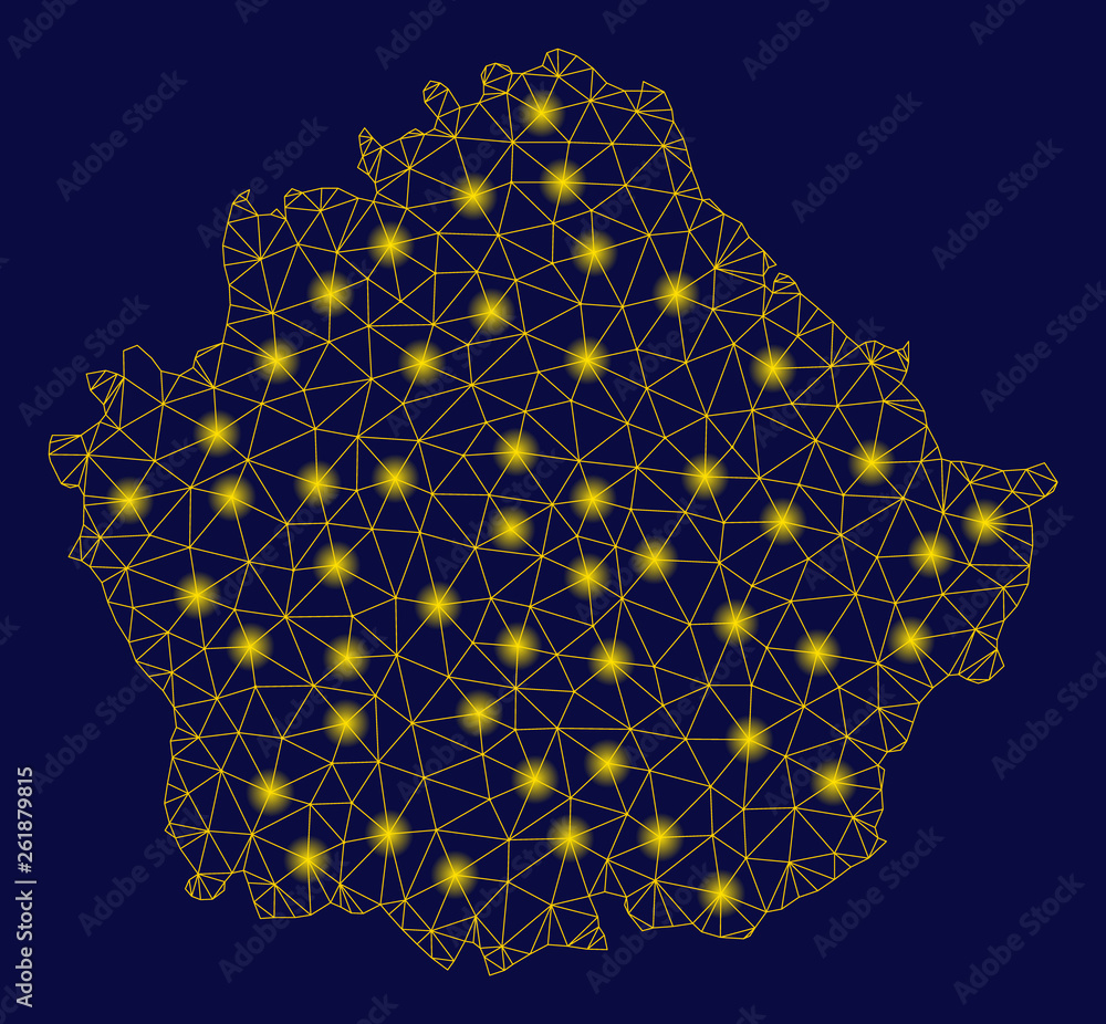Poster bright yellow mesh cuenca province map with glare effect. wire carcass polygonal mesh in vector eps1