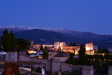 Fototapeta na wymiar Evening view of the Alhambra from the Mirador de San Nicolas, Granada, Spain